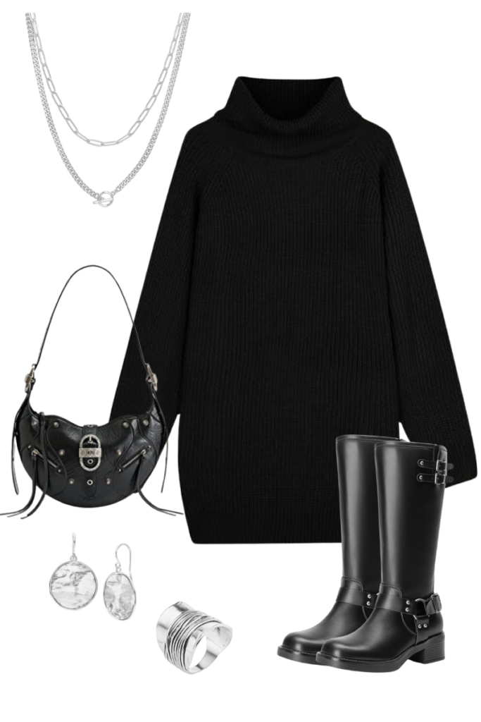 Sweater Dress + Chunky Black Boots