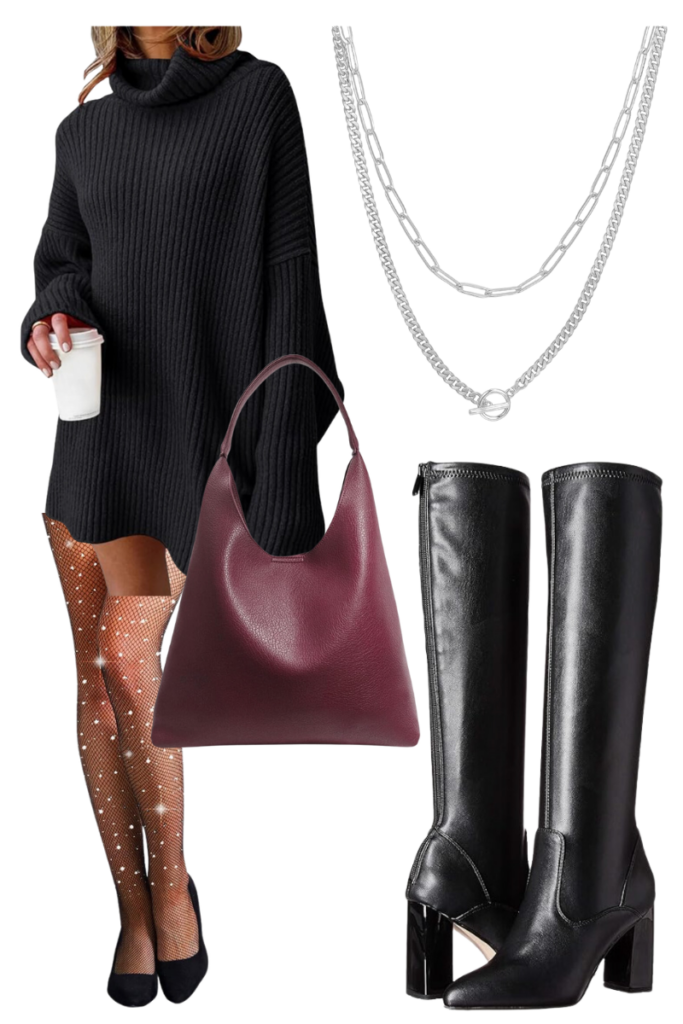 Sweater Dress and Sheer Tights