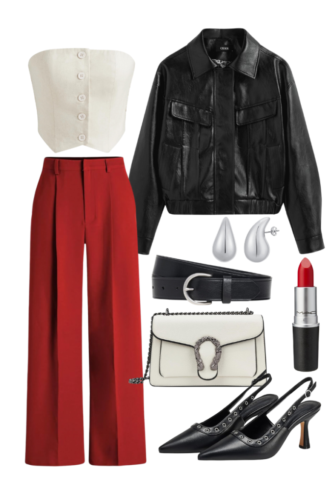 Red Pants + Leather Jacket